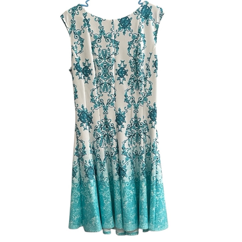 Danny & Nicole White and Teal Printed Midi Dress